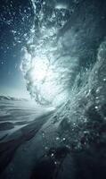 Underwater view of an ocean wave, capturing the abstract nature of water motion photo