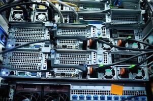 Close, up view of hardware and wires in the server room photo