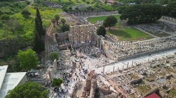 Main semicircular area of Ephesus with Library of Celsus in view video