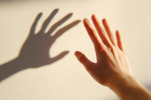 Hands reaching out to create an emotional connection with shadows on a wall, symbolizing longing and desire for connection, emotional connection concept photo