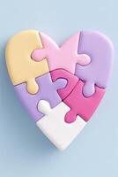 Colorful puzzle pieces forming a heart shape symbolizing love and support for autism awareness and acceptance in society healthy living concept photo