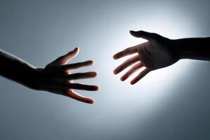Reaching hands symbolize emotional connection and intimacy between individuals, representing love, support, and understanding in human relationships, emotional connection concept photo