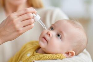 Medication dropper used for administering liquid medicine to a baby during a caring moment, emphasizing health and safety in child care, wellness concept photo