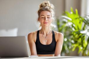 Emote worker enjoying a mid-day break while practicing mindfulness and relaxation techniques in a serene workspace environment healthy lifestyle concept photo