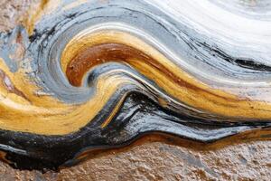 Thick industrial grease creating swirling patterns of gold, brown, black and white photo