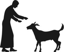 Man interacting with a goat silhouette. Eid Al-Adha Silhouette. Goat . Eid vector