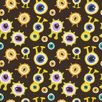 Colorful seamless pattern with cute aliens and eyes oa a dark background. vector