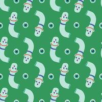 Colorful seamless pattern with cute aliens oa a green background. vector