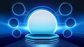 Futuristic abstract background with circle glowing blue elements, infographic layout, and modern technology design. vector