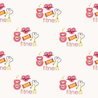 Seamless kawaii pattern with gym inventory elements and lettering vector