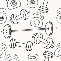 Seamless outline pattern of different dumbbells. Sport equipment vector