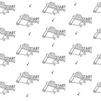 Seamless outline pattern with gym inventory elements with lettering vector