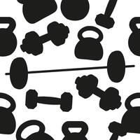 Seamless silhouette pattern of different dumbbells. Sport equipment vector