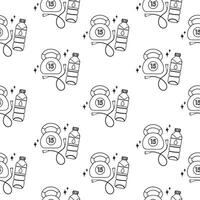 Seamless outline pattern with gym inventory elements vector