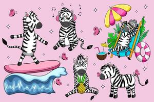 Cute Summer Beach Zebra print set vector