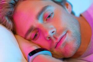 Monitoring sleep cycles with wearable technology, tracking rest patterns and improving health, peaceful night, sleep quality, wellness, healthy living, sleep tracking concept photo