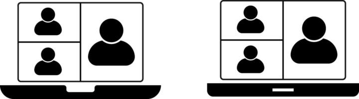 Online meet icon set. training icons on computer, laptop, tablet, mobile phone. conference business digital communication. teamwork discussion symbol design vector
