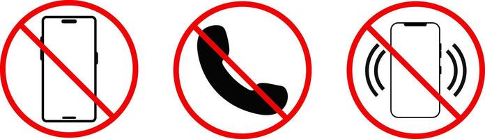 no phone call icon set. Warning sign. no smartphone allowed icons. prohibited sign symbol vector