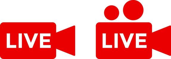 Live streaming with red camera icon set. social media channel. broadcasting buttons. online stream icons vector