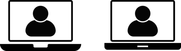 Online meeting icon set. training icons on computer, laptop, tablet, mobile phone. conference business digital communication. teamwork discussion symbol design vector