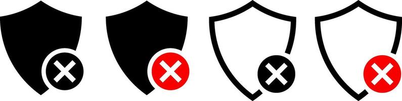 Shield cross mark icon set. cyber protection and privacy. digital protection lock icons. encrypted padlock sign vector