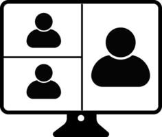 Online training icon set. meeting icons on computer, laptop, tablet, mobile phone. conference business digital communication. teamwork discussion symbol designs vector