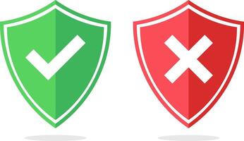 Shield checkmark and cross mark icon set. cyber protection privacy. digital protection lock icons. encrypted padlock signs vector