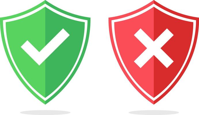 Shield checkmark and cross mark icon set. cyber protection privacy. digital protection lock icons. encrypted padlock signs