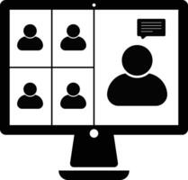 Online training icon set. meeting icons on computer, laptop, tablet, mobile phone. conference business digital communication. teamwork discussion symbols design vector
