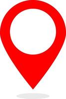 Red location icon set. tapered bottom shape used in map apps. Map pin place marker. Position symbol. Point sign collection vector