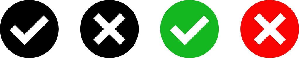 Checkmark and cross mark icon set. green tick mark. red icons. yes and no buttons. do and don't button vector
