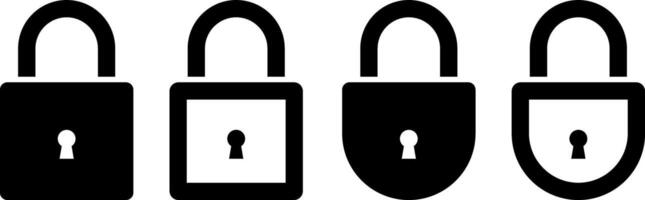 locked icon set. security symbol. Padlock signs. Open and closed design vector