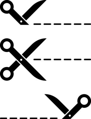 Scissors icon set. Open barber, school, office symbol. Paper dash cut mark. Hairdressing sign business concept