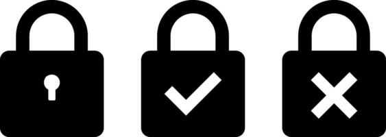 padlock icon set. lock with check mark. cross mark icon collection. security symbol. open and closed signs. Open and Closed Icons vector