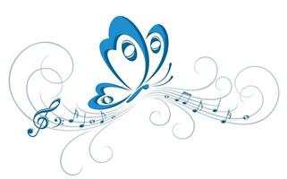 Blue Symbol of butterfly with music notes. vector