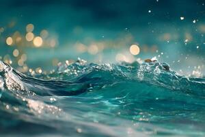Bubbles and droplets frolic, creating lively splashes on the water's surface. photo