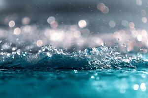 Joyful water droplets dance and splash energetically on the smooth surface. photo