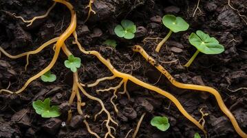 Mycorrhizal fungi interacting with soil and plants in a fragile ecosystem photo