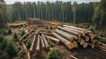 Sustainable logging site during climate change efforts in a forested area photo