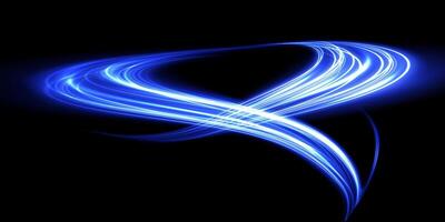The captivating display of Dynamic Blue Light Trails set against a rich black background creates a mesmerizing effect vector
