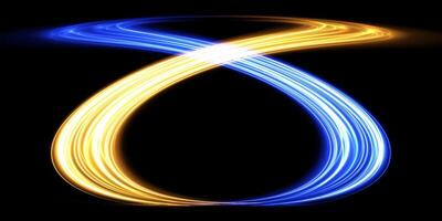 A Dynamic Swirl of Blue and Yellow Light Trails Dance on a Deep Black Background for an Artistic Display vector