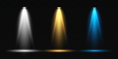 Three spotlight beams shine brightly against a dark background, creating a dramatic and artistic effect vector