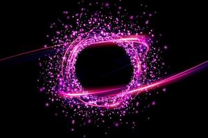 A vibrant and colorful pink swirl design beautifully accented with sparkling particles on a rich, deep black background vector