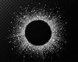 Experience the Stunning Light Burst Effect Featuring Glittering Sparkles Encircling a Dark Center Focus Point vector