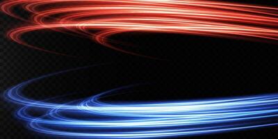 Vivid Dynamic Red and Blue Light Swirls Presented Over a Black Background for an Engaging Visual Experience vector