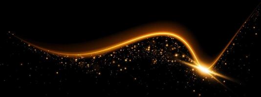 An Abstract Representation of a Golden Light Wave Featuring Sparkling Effects Set Against a Deep Black Background vector