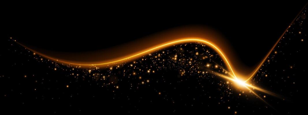 An Abstract Representation of a Golden Light Wave Featuring Sparkling Effects Set Against a Deep Black Background