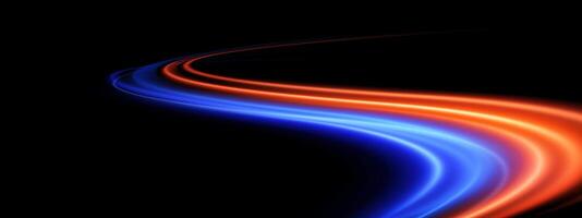 A dynamic flow of beautiful blue and orange light waves on an elegant and striking black background vector