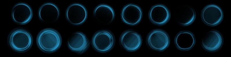 A captivating set of abstract blue circular shapes beautifully arranged on a striking black background vector