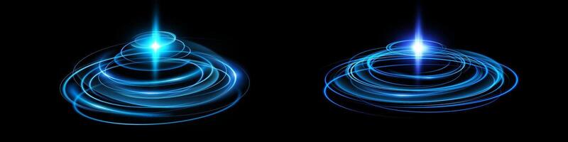 An Abstract Representation of Blue Light Waves Featuring Circular Patterns and Radiant Energy Effects vector